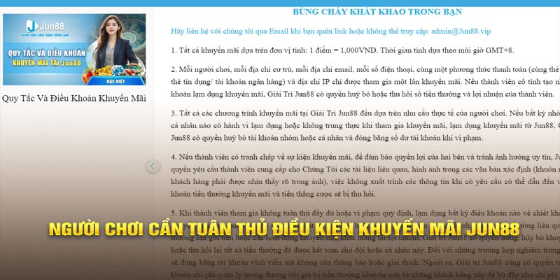 Người chơi cần tuân thủ điều kiện khuyến mãi Jun88 tặng quà sinh nhật